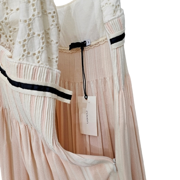 Anthropologie Coven Vanilla Pink Stripe Knit Ruched Waist w/Eyelet Midi Dress - Picture 11 of 17